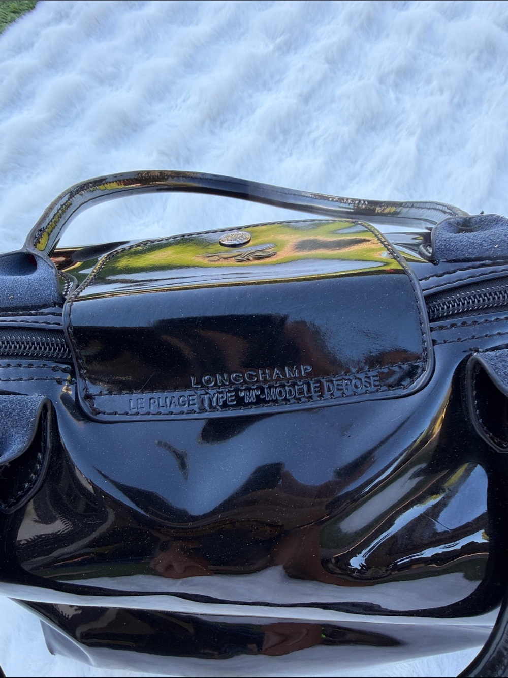 Longchamp Le Pliage Black Patent Leather Large Tote Shoulder Bag - Picture 7 of 16